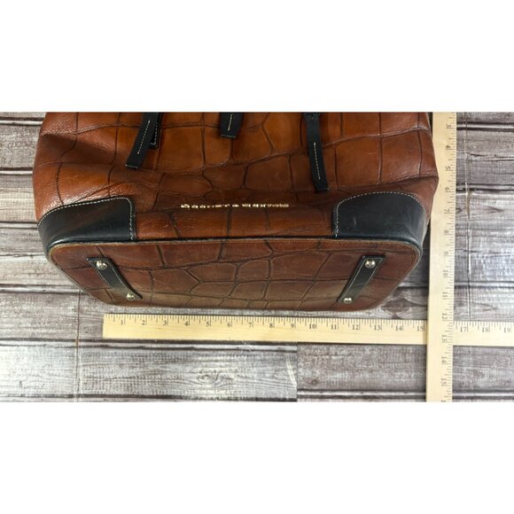 Dooney Bourke Dover Croc Embossed Leather Tote Bag Brown Black - Picture 7 of 10